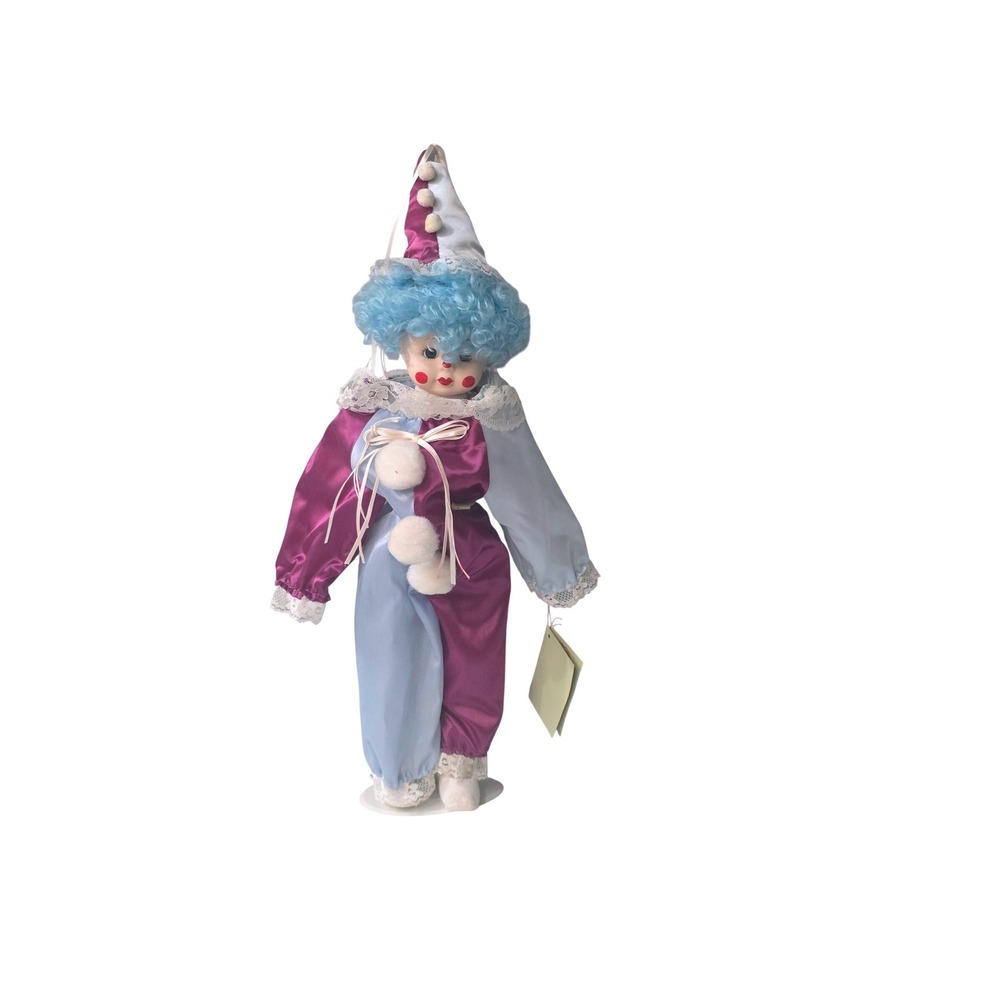 Dream Dolls Porcelain Clown Doll Purple Blue Harlequin Lace 16" Vintage Style
